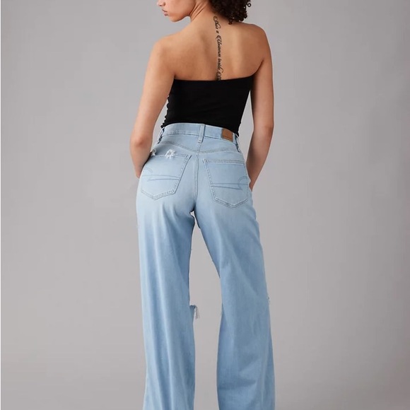 American Eagle Dreamy Drape Stretch Curvy Super HW Ripped Baggy Wide-Leg 4 NWT‎ - Picture 2 of 5